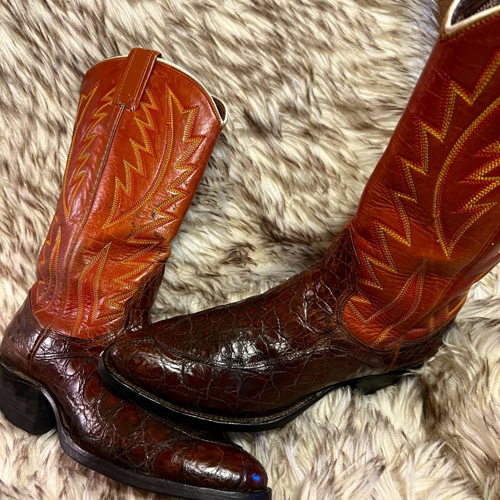 NOCONA MEN RARE FIND GATOR & LEATHER WESTERN BOOTS-brown-sz 8.5 D
